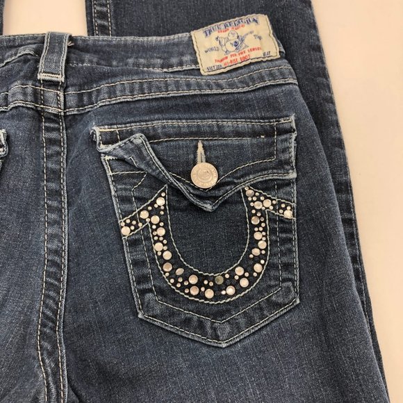 True Religion Blue Bedazzled Back Pockets Boot cut Jeans | Size 31 - Picture 3 of 6